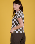 Checker Organic Tee in Espresso Brown side view on Alex