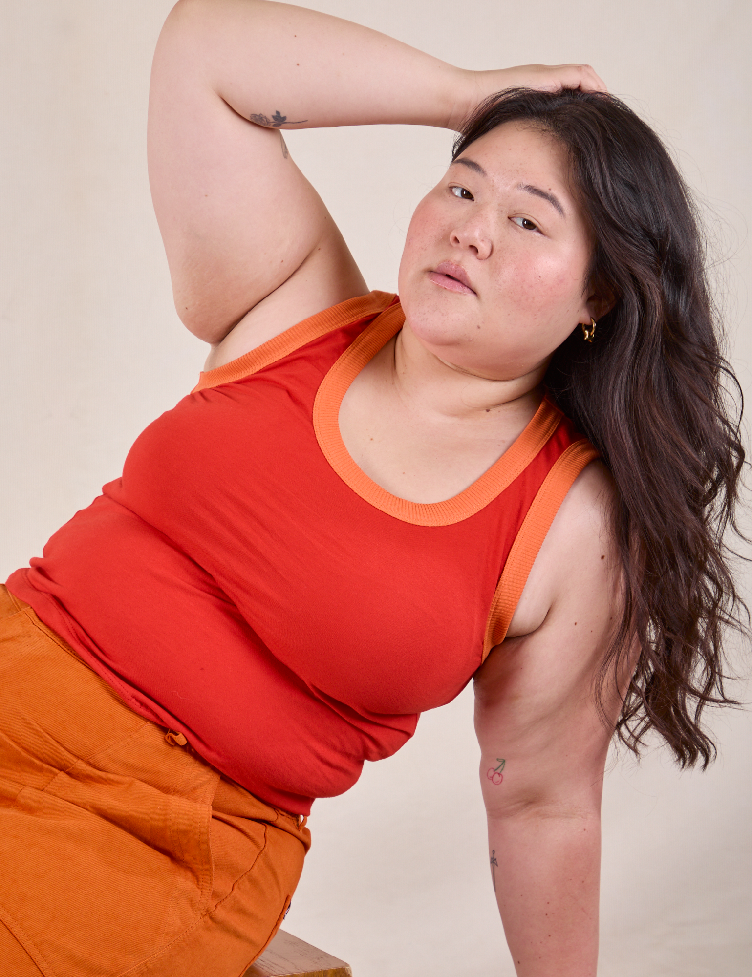Colorblock Cropped Tank in Mustang Red on Ashley