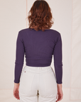 Back view of Long Sleeve V-Neck Tee in Nebula Purple worn by Alex