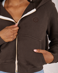 Cropped Zip Hoodie in Espresso Brown front close up on Kandia