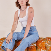 Alex is wearing Cropped Tank Top in Vintage Off-White