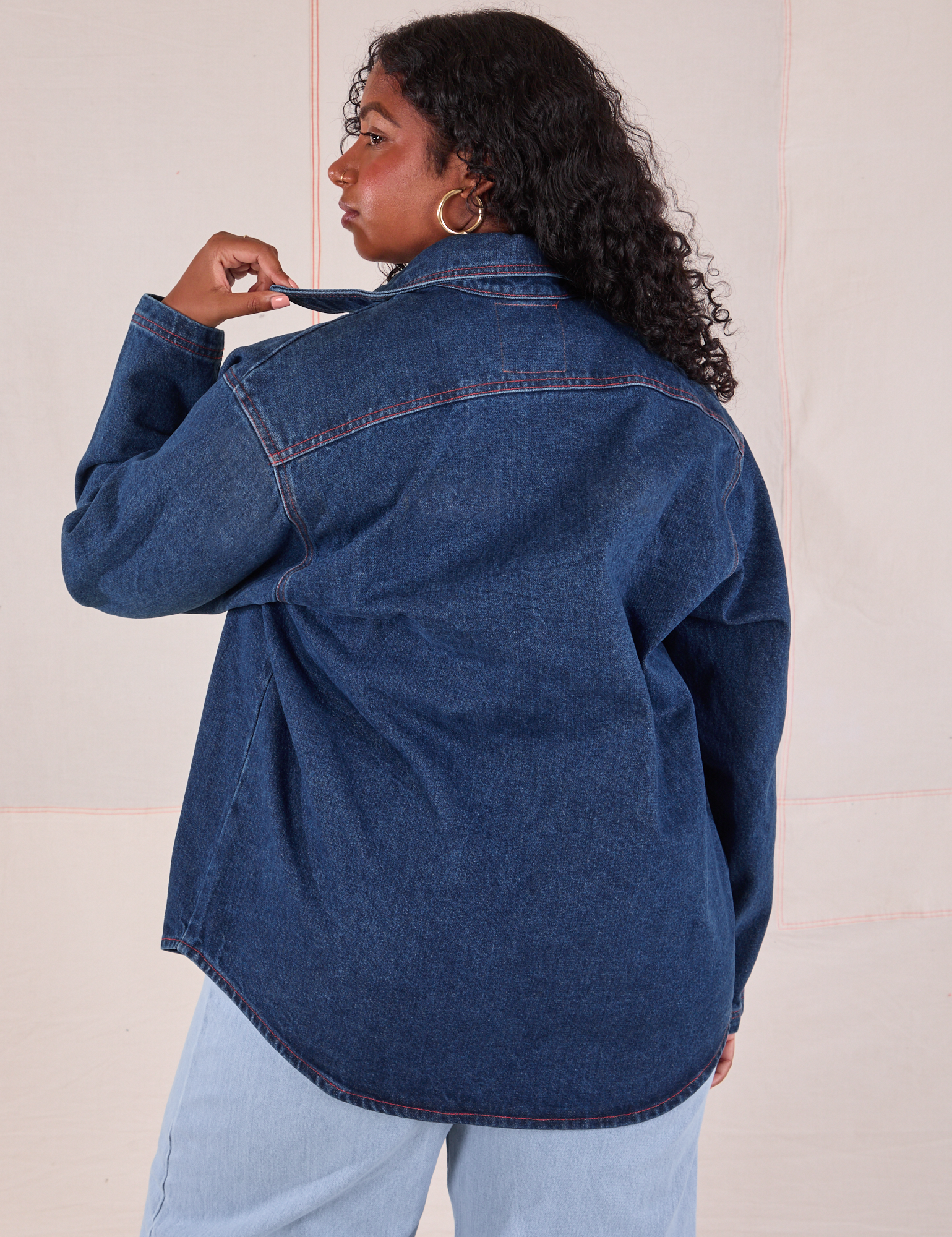 Denim Overshirt in Dark Wash back view on Meghna