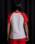 Short Sleeve Raglan Tee in Gates of Hell back view on Anthony