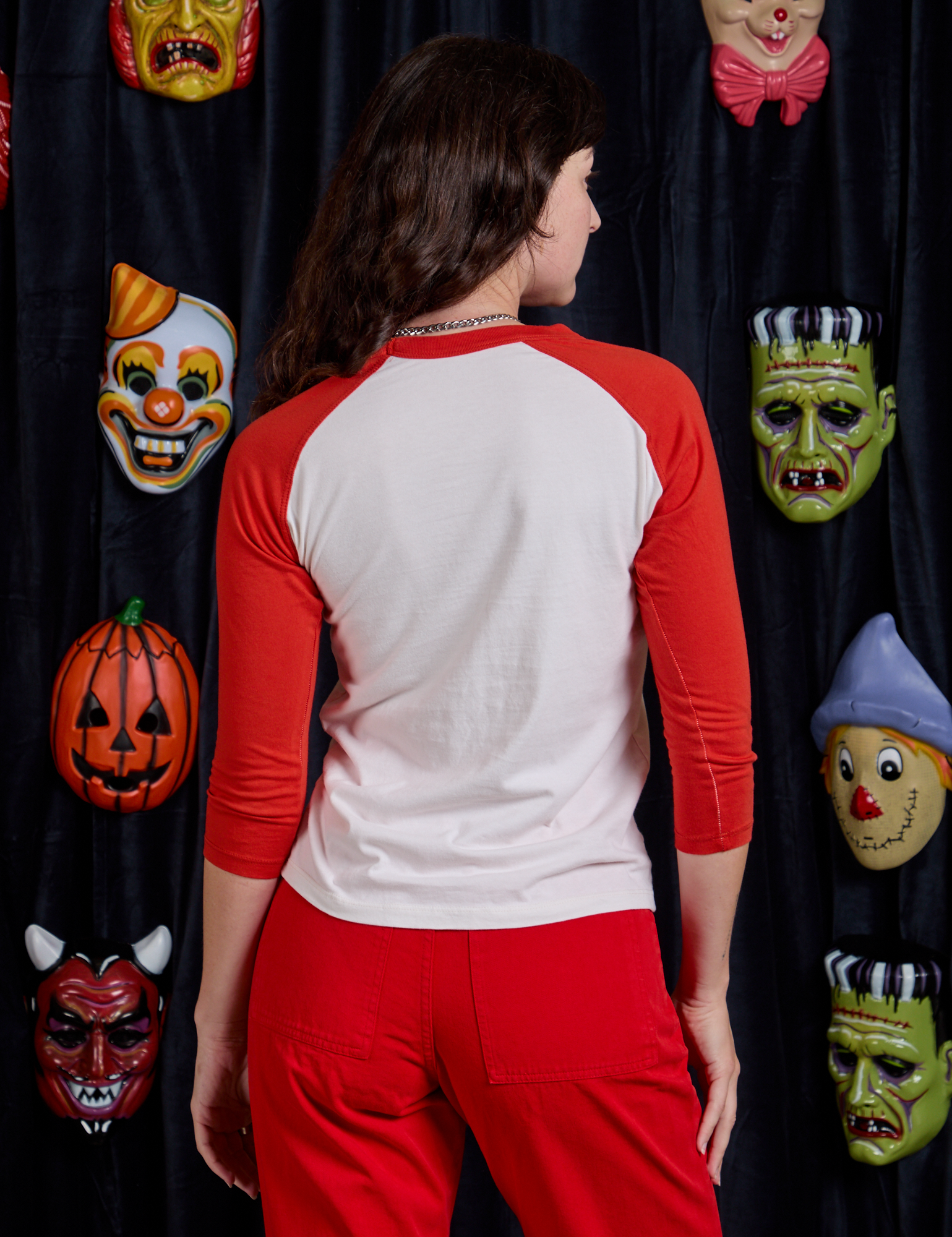 Raglan Tee in Dracula back view on Alex
