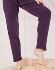 Rolled Cuff Sweat Pants in Nebula Purple pant leg close up on Alex