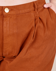 Front close up of Heavyweight Trousers in Burnt Terracotta worn by Ashley