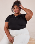 JV Tee in Basic Black tucked in vintage tee off-white Western Pants worn by Morgan