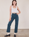 Alex is 5'8" and wearing XXS Work Pants in Lagoon paired with vintage tee off-white Cropped Tank