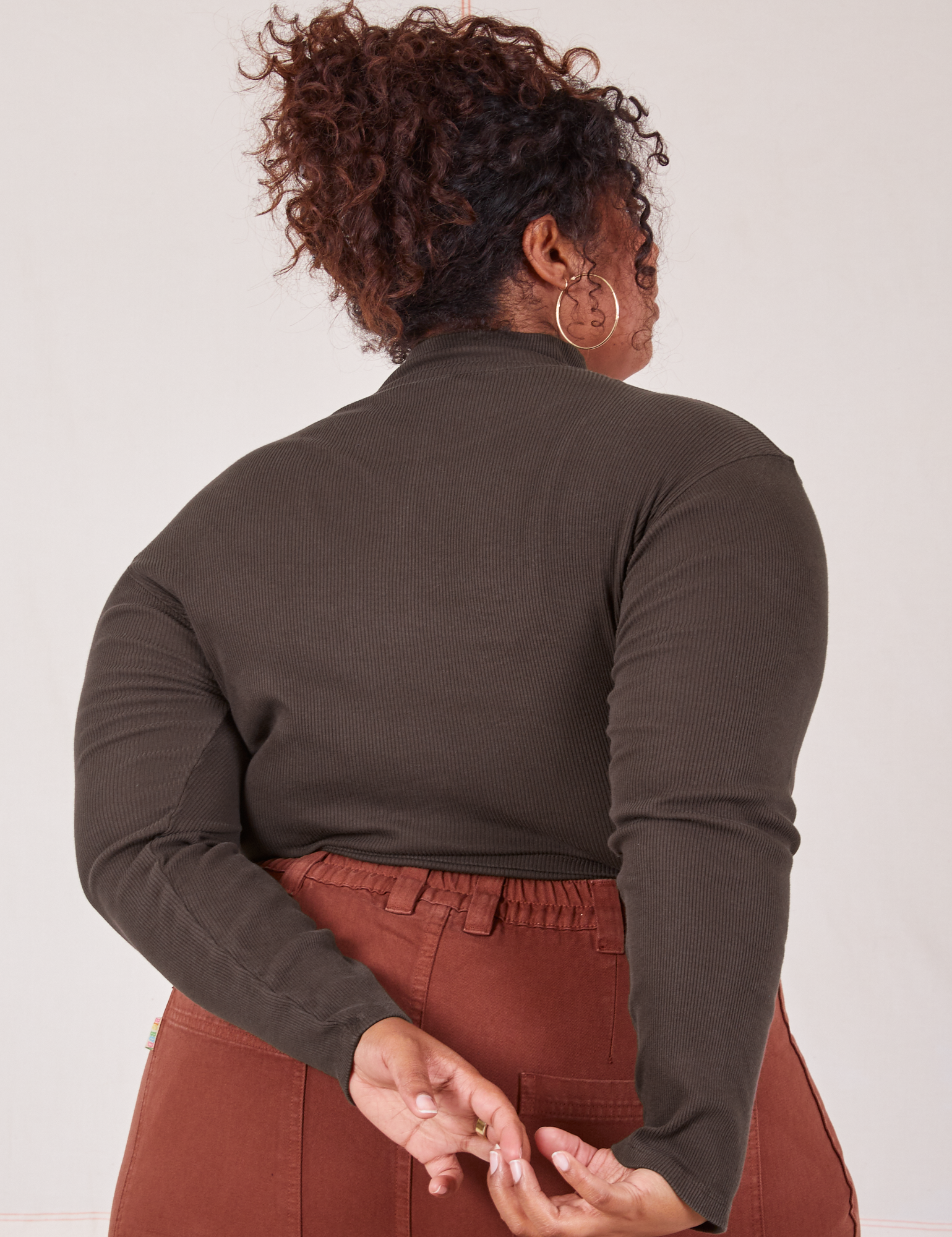 Back view of Essential Turtleneck in Espresso Brown on Morgan