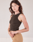 Racerback Tank in Espresso Brown angled front view on Alex