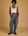 Baggy Mid-Rise Trousers in Slate Grey and vintage tee white Cropped Tank on Jerrod