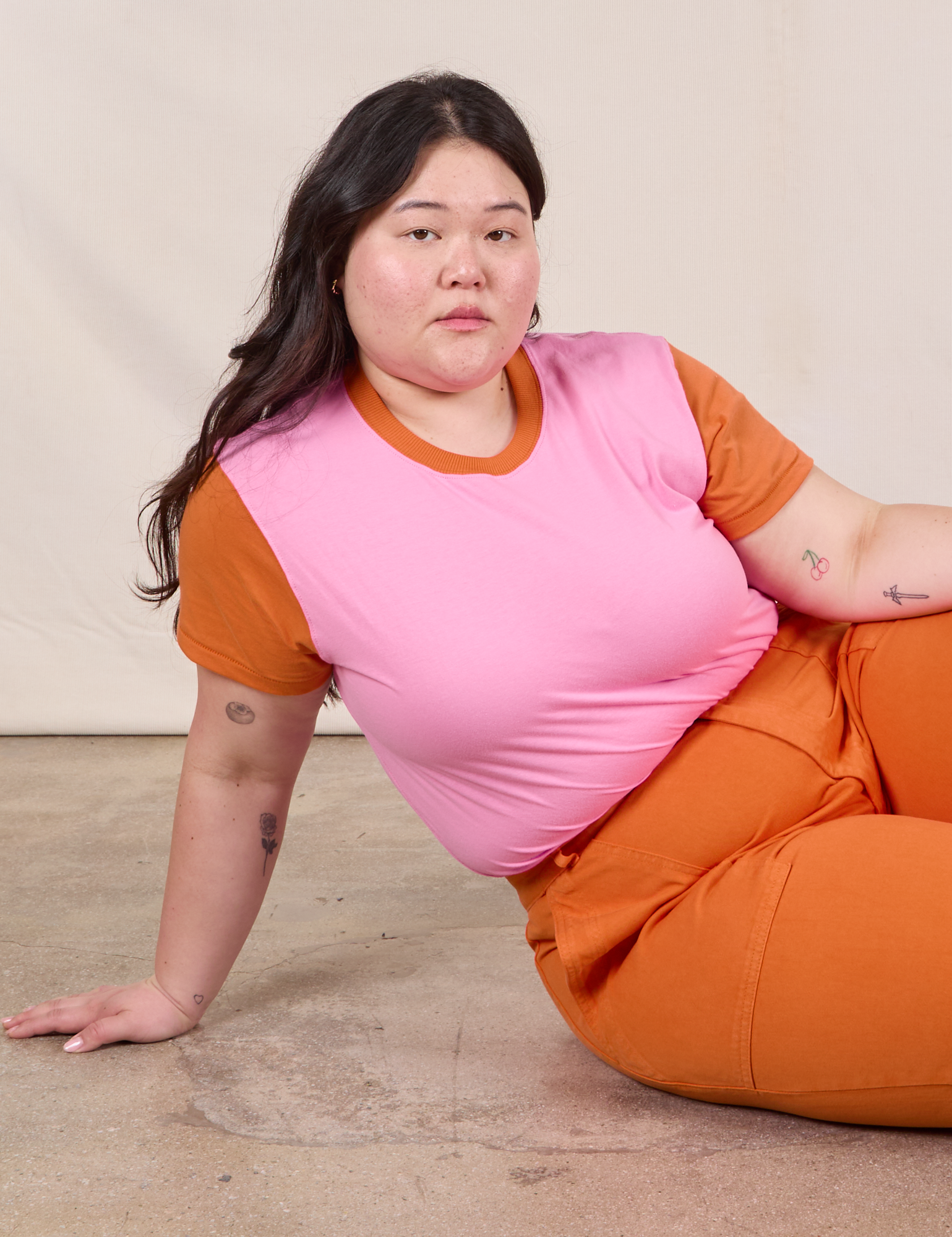 Mismatched Tee in Pink & Orange on Ashley