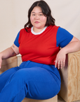 Mismatched Tee in Red & Blue on Ashley