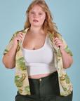 Juliet is wearing Pantry Button-Up in Ocean and Sky