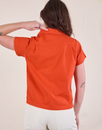 Pantry Button-Up in Chili Red back view on Alex