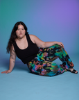 Work Pants in Rainbow Magic Waters and black Cropped Tank on Ashley