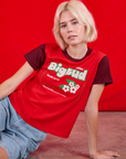 Madeline is wearing Vintage Tee in Cherry Soda