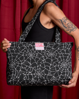 Spider Webs Printed XL Zip Tote worn over shoulder