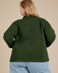 Denim Work Jacket in Evergreen back view on Juliet