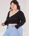 Wrap Top in Basic Black angled front view on Ashley