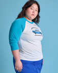 Taxi Raglan Tee in San Francisco side view on Ashley