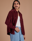 Cropped Corduroy Overshirt - Red Wine