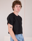 Cropped Burly Tee in Basic Black side view on Quinn