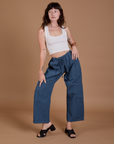 Drop Pocket Cargo Pants in French Blue and Cropped Tank in vintage tee white