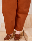 Pant leg close up of Heavyweight Trousers in Burnt Terracotta on Ashley