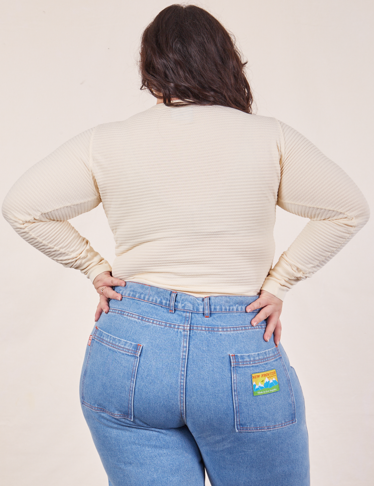 Back view of Honeycomb Thermal in Vintage Tee Off-White worn by Ashley
