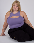 Juliet wearing the Faded Grape Porthole Tank