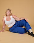 Baggy Mid-Rise Trousers in Royal Blue and vintage tee white Cropped Tank on Juliet