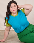 Mismatched Tee in Blue & Green worn by Ashley