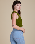 Side view of Muscle Tee in Summer Olive on Alex