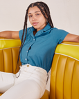 Gabi is wearing size XXS Pantry Button-Up in Marine Blue