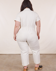 Back view of Petite Short Sleeve Jumpsuit in Vintage Tee Off-White on Ashley
