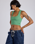 Tank Top in Seafoam Green angled front view on Kira