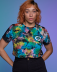Tiara is 5'4" and wearing XS Classic Tee in Rainbow Magic Waters