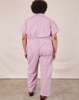 Short Sleeve Jumpsuit in Lilac back view on Miguel