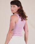 Tank Top in Lilac angled back view on Alex