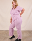 Short Sleeve Jumpsuit in Lilac side view on Juliet