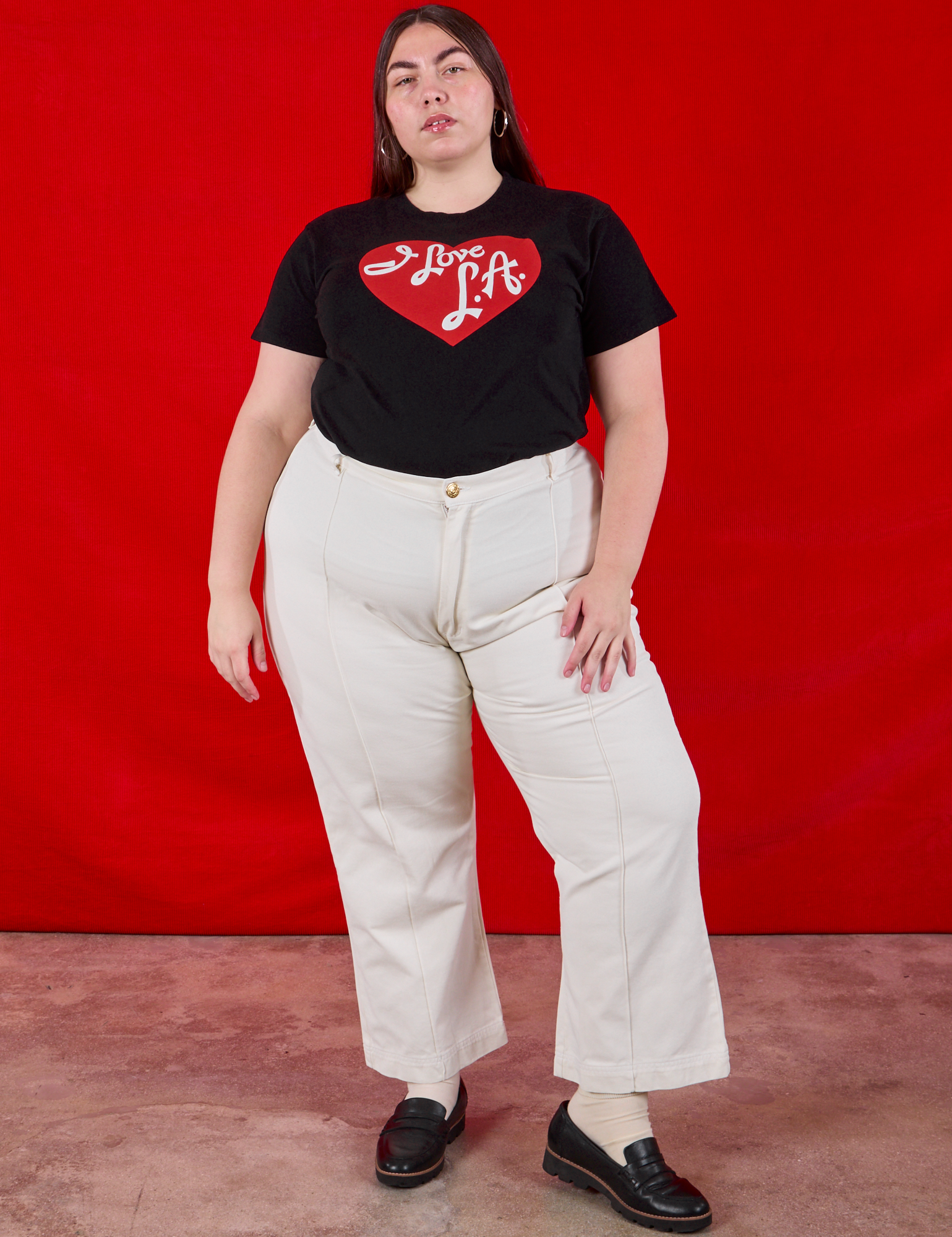 I love LA Tourist Tee and vintage tee off-white Western Pants on Marielena