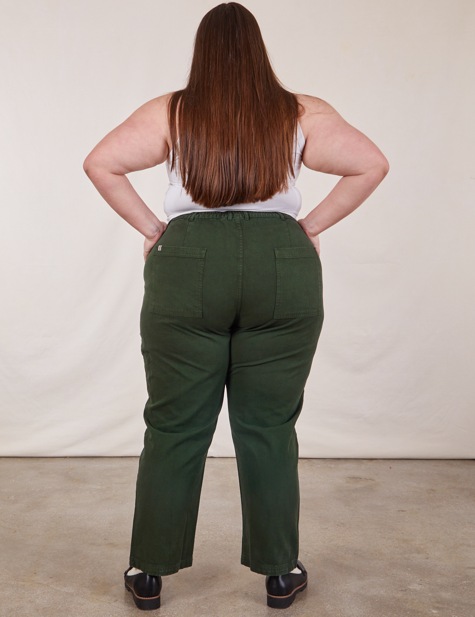 Back view of Work Pants in Swamp Green on Marielena