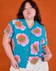 Paintstamped Pantry Button-Up in Hawaiian Blue worn by Ashley