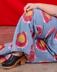 Wide Leg Denim Trousers in Painted Flowers pant leg close up on Ashley