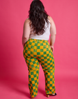 Checkerboard Work Pants in Green/Yellow back view on Ashley