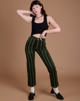 Alex is 5’8” and wearing XXS Black Stripe Work Pants in Evergreen