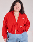 Cropped Zip Hoodie - Mustang Red
