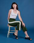 Painted Work Pants in Evergreen and Cropped Tank in Vintage Tee White on Alex