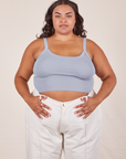 Alicia is 5'9" and wearing XL Cropped Cami in Periwinkle worn by vintage tee off-white Western Pants